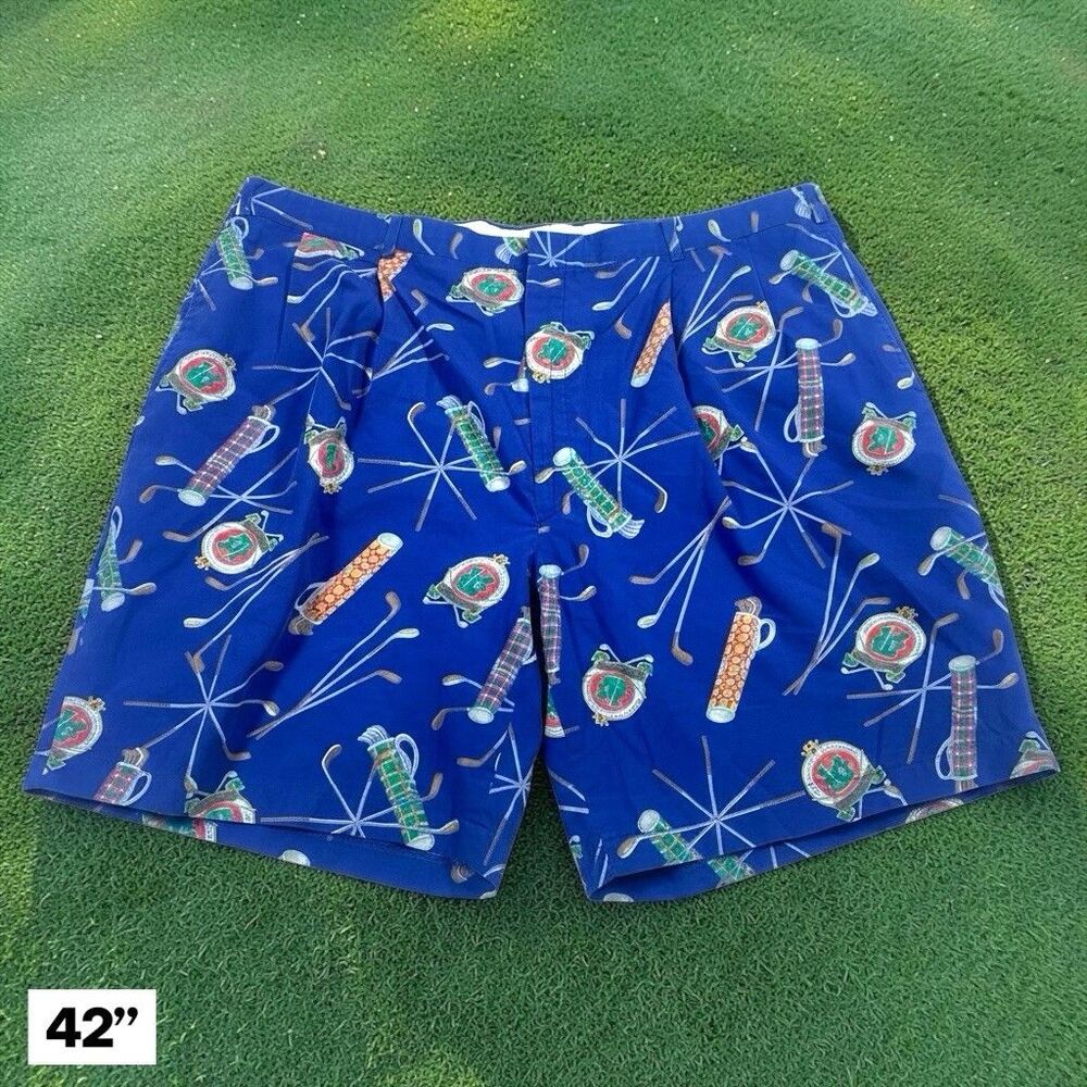 RARE Vintage Fitch’s Authentic‎ Britches Golf Print Shorts Mens 42” Blue Cotton
